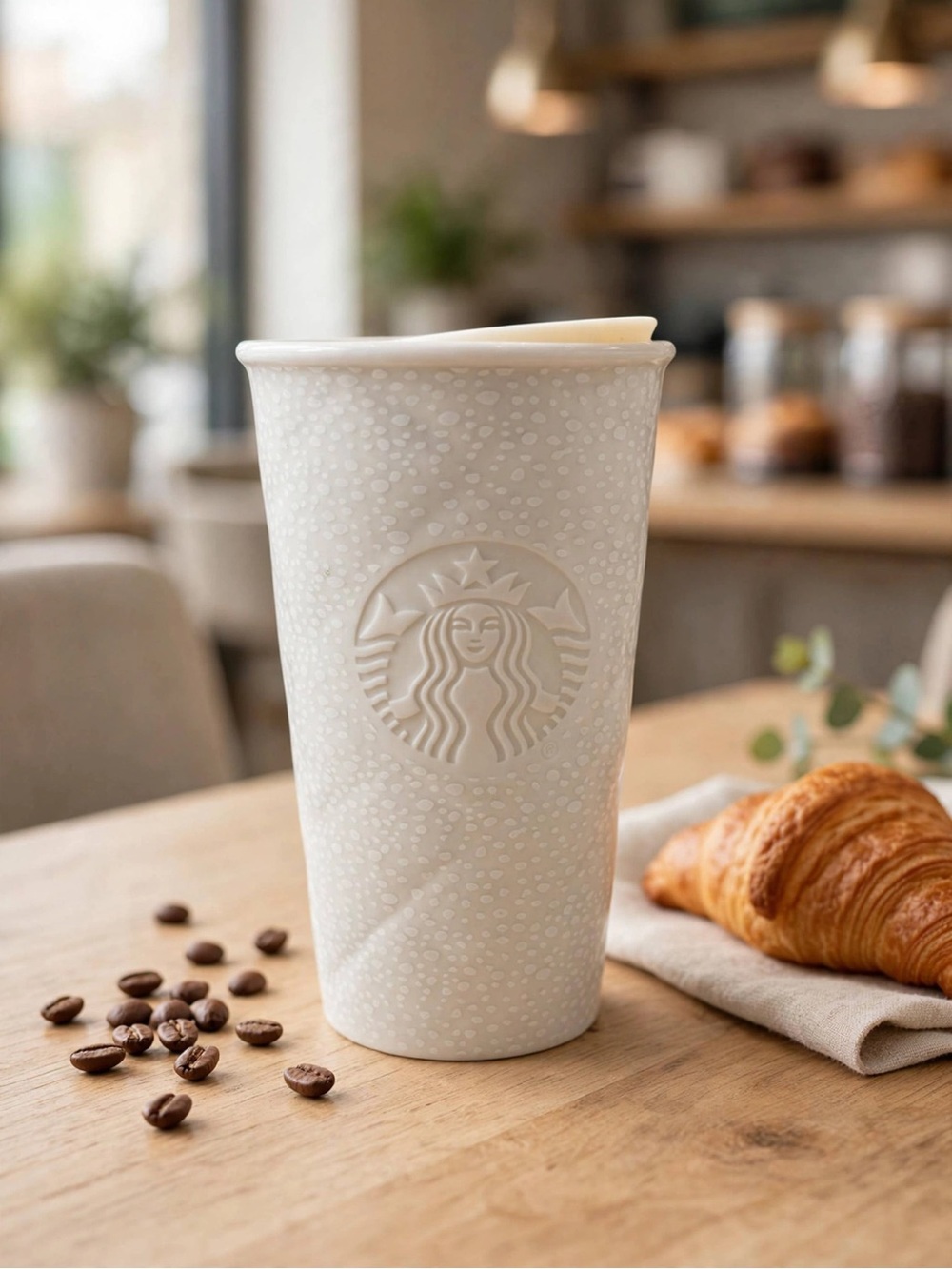 Starbucks Ivory White Quilted Travel Mug